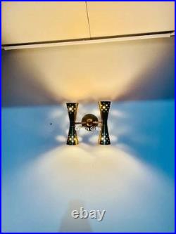Pair Atomic 50's 60s Style mid-Century Modern Bow tie Dual Cone Wall Sconce