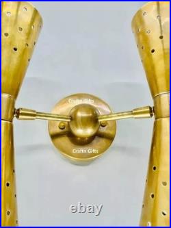 Pair Atomic 50's 60s Style mid-Century Modern Bow tie Dual Cone Wall Sconce