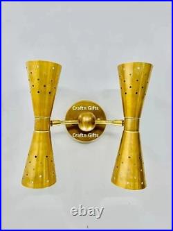 Pair Atomic 50's 60s Style mid-Century Modern Bow tie Dual Cone Wall Sconce