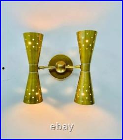 Pair Atomic 50's 60s Style mid-Century Modern Bow tie Dual Cone Wall Sconce