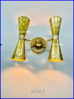 Pair Atomic 50's 60s Style mid-Century Modern Bow tie Dual Cone Wall Sconce lamp