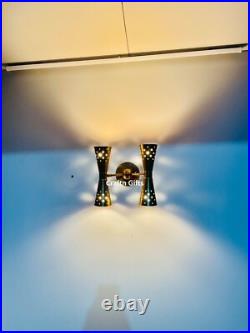 Pair Atomic 50's 60s Style mid-Century Modern Bow tie Dual Cone Wall Sconce lamp