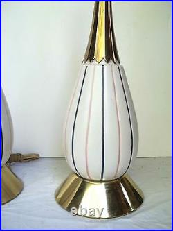 Pair MID Century Modern Atomic Rocket Ceramic And Brass Lamps