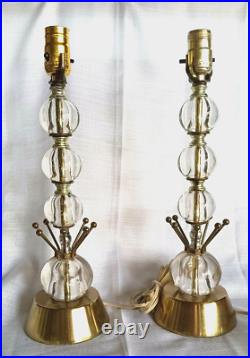 Pair Mid-Century Modern MCM 4 Globe Glass & Metal Sputnik Atomic Estate Lamps