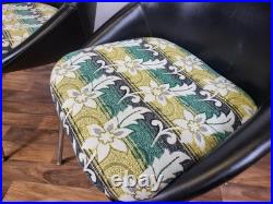 Pair Of Vintage Mid-Century Chairs Black Vinyl & Floral Seats Atomic Retro MCM
