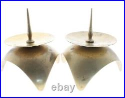 Pair Vintage 60s Atomic Solid Brass Candle Holders Tripod Mid Century Brutalist