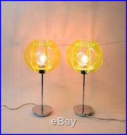 Pair Vintage Atomic Mid-Century Modern Neon Lucite String Table Lamps