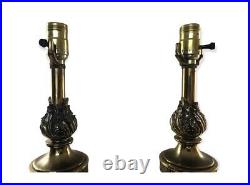 Pair Vintage Mid Century Brass Table Lamps Torch Hollywood Regency Neoclassical