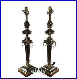 Pair Vintage Mid Century Brass Table Lamps Torch Hollywood Regency Neoclassical
