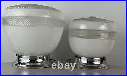 Pair Vintage Mid Century Modern Atomic Circa 1950s UFO Lamp Fixtures