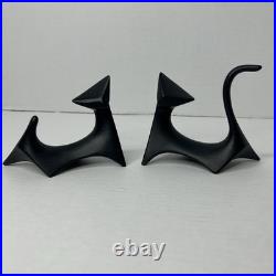 Pair of Mid Century Modern Cubist Atomic Black Ceramic Cat Figurines 1978 Manx Pair of Mid Century Modern Cubist Atomic Black Ceramic Cat Figurines 1978 Manx