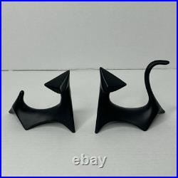 Pair of Mid Century Modern Cubist Atomic Black Ceramic Cat Figurines 1978 Manx Pair of Mid Century Modern Cubist Atomic Black Ceramic Cat Figurines 1978 Manx