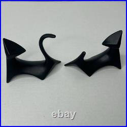 Pair of Mid Century Modern Cubist Atomic Black Ceramic Cat Figurines 1978 Manx Pair of Mid Century Modern Cubist Atomic Black Ceramic Cat Figurines 1978 Manx