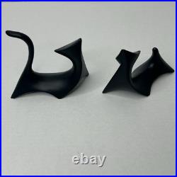 Pair of Mid Century Modern Cubist Atomic Black Ceramic Cat Figurines 1978 Manx Pair of Mid Century Modern Cubist Atomic Black Ceramic Cat Figurines 1978 Manx
