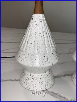 Pair of Mid Century Modern Speckle Glaze Walnut Lamps Danish Atomic RETRO Mod