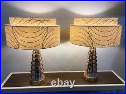 Pair of Mid Century Vintage Style 2 Tier Fiberglass Lamp Shades Atomic Ivory/SLV