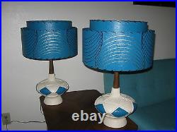 Pair of Mid Century Vintage Style 2 Tier Fiberglass Lamp Shades Atomic Teal 2