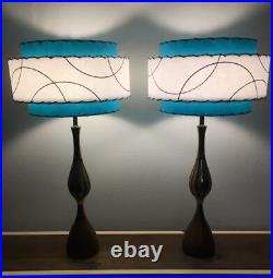 Pair of Mid Century Vintage Style 3 Tier Fiberglass Lamp Shades Atomic Turquoise