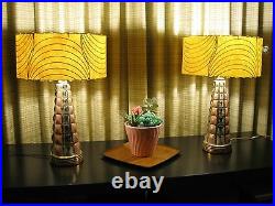 Pair of Mid Century Vintage Style Fiberglass Lamp Shades Modern Atomic Ivory
