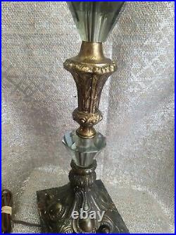Pair of Vintage Mid Century brass glas and marble Table Lamps Atomic 1960s 25