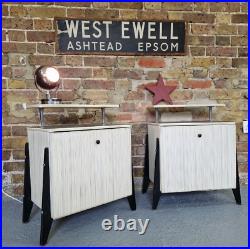 Pair of mid century atomic bedside cabinets nightstands