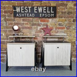 Pair of mid century atomic bedside cabinets nightstands