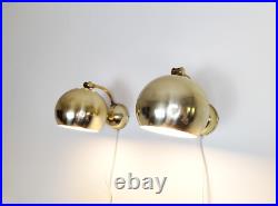 Pair of mid century atomic eyeball lamps, gold globe lights, Swedish Scandinavia
