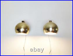 Pair of mid century atomic eyeball lamps, gold globe lights, Swedish Scandinavia