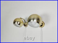 Pair of mid century atomic eyeball lamps, gold globe lights, Swedish Scandinavia