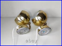 Pair of mid century atomic eyeball lamps, gold globe lights, Swedish Scandinavia