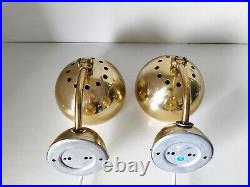 Pair of mid century atomic eyeball lamps, gold globe lights, Swedish Scandinavia