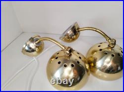 Pair of mid century atomic eyeball lamps, gold globe lights, Swedish Scandinavia
