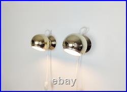 Pair of mid century atomic eyeball lamps, gold plated, ABO Randers of Denmark