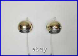Pair of mid century atomic eyeball lamps, gold plated, ABO Randers of Denmark