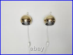 Pair of mid century atomic eyeball lamps, gold plated, ABO Randers of Denmark
