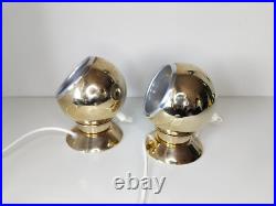 Pair of mid century atomic eyeball lamps, gold plated, ABO Randers of Denmark