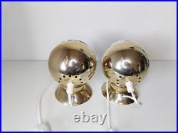 Pair of mid century atomic eyeball lamps, gold plated, ABO Randers of Denmark