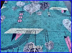 Pastels! Aqua Flamingo PINK Atomic Mid Century Barkcloth Vintage Fabric PILLOWS