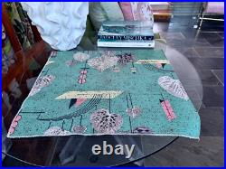 Pastels! Aqua Flamingo PINK Atomic Mid Century Barkcloth Vintage Fabric PILLOWS