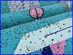 Pastels! Aqua Flamingo PINK Atomic Mid Century Barkcloth Vintage Fabric PILLOWS