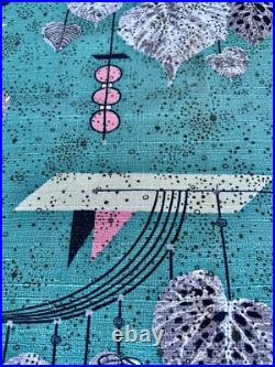 Pastels! Aqua Flamingo PINK Atomic Mid Century Barkcloth Vintage Fabric PILLOWS