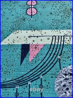Pastels! Aqua Flamingo PINK Atomic Mid Century Barkcloth Vintage Fabric PILLOWS