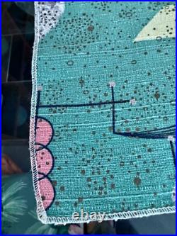 Pastels! Aqua Flamingo PINK Atomic Mid Century Barkcloth Vintage Fabric PILLOWS