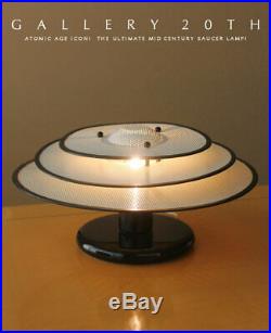RARE & ICONIC! MID CENTURY MODERN SAUCER LAMP! WHITE UFO 50s ATOMIC LIGHTING VTG