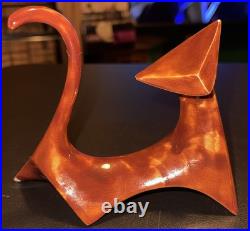 RARE Mid Century Modern Cubist Atomic Brown Ceramic Cat Figurine RARE Mid Century Modern Cubist Atomic Brown Ceramic Cat Figurine