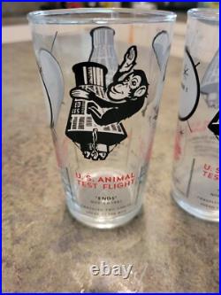 RARE Vintage Atomic Space Age Mid-Century MCM Test Flight Chimp Glass Set 4.5
