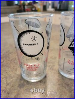 RARE Vintage Atomic Space Age Mid-Century MCM Test Flight Chimp Glass Set 4.5
