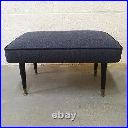 RESTORED WOOD & UPHOLSTERY vintage retro atomic dark blue moons wool footstool