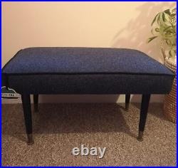 RESTORED WOOD & UPHOLSTERY vintage retro atomic dark blue moons wool footstool