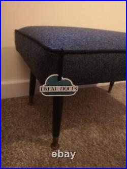 RESTORED WOOD & UPHOLSTERY vintage retro atomic dark blue moons wool footstool